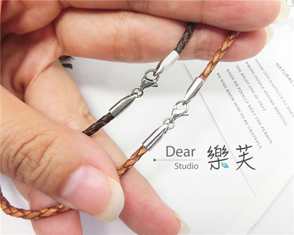 16吋牛皮麻花編織皮繩