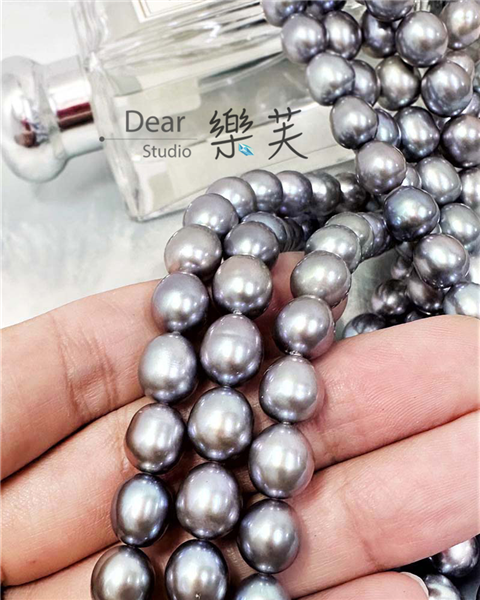 9*11mm圓水滴型紫灰天然珍珠(強光)