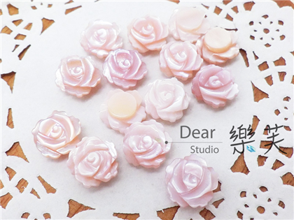 10mm天然貝殼浮雕玫瑰-粉(單/雙)