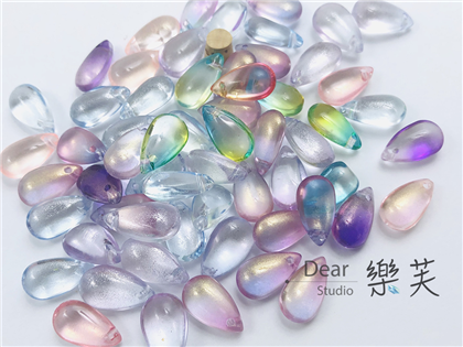 特價出清～8*14mm水滴雙彩水晶琉璃-10入