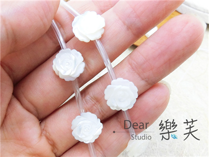 12mm天然貝殼浮雕玫瑰-白(單/雙)